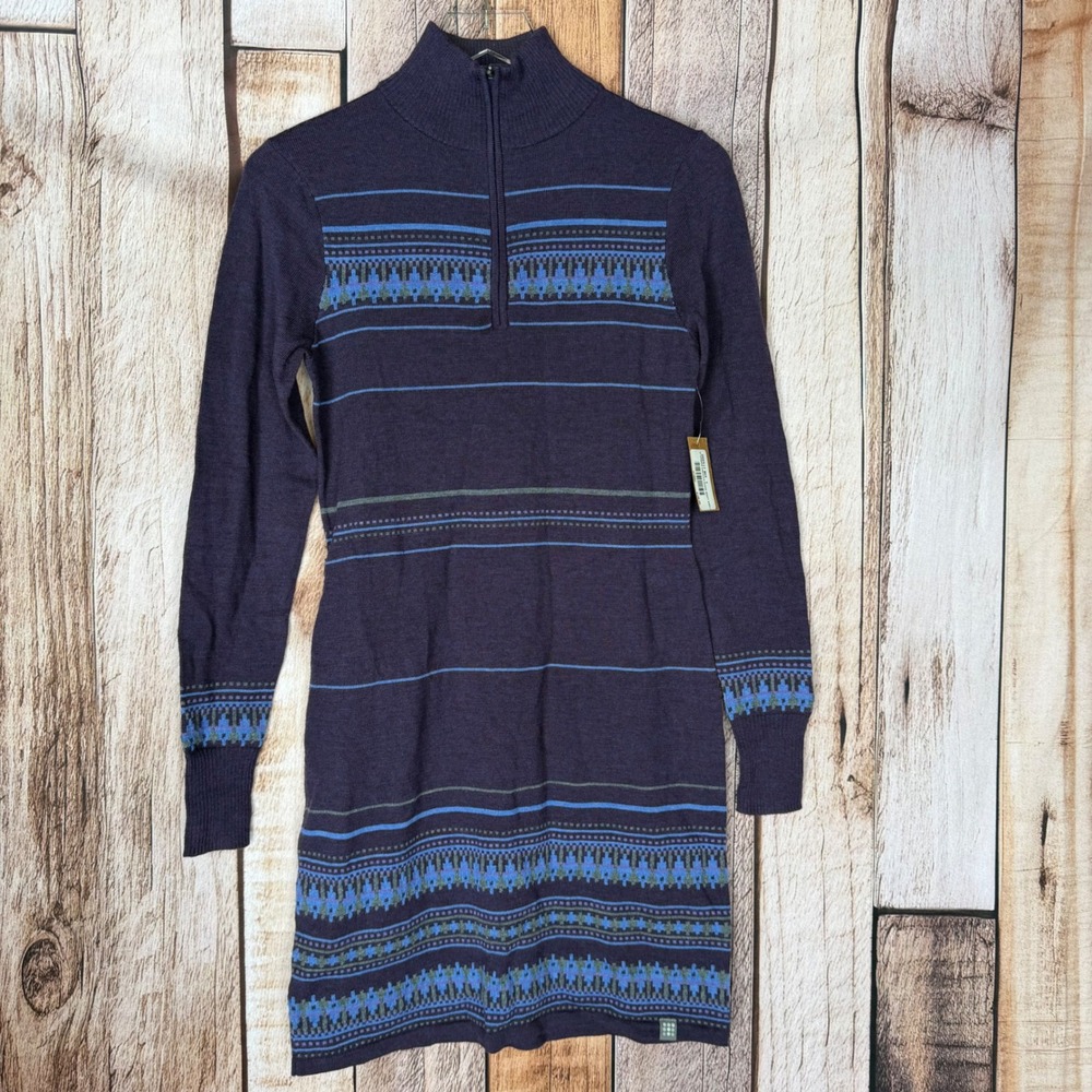 Title Nine Sweater Dress O'Connor Merino Fair Isle Winter Night Navy Small NWT